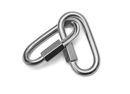 Stainless steel karabiner hook with twist lock isolated on white