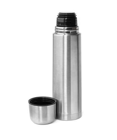 metal flask isolated on white backgroundの写真素材