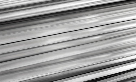 Steel rolled metal products. Stack of round, square, hexagonal steel rodsの写真素材