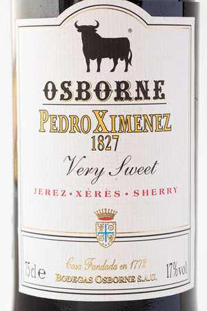 Anapa< Russia - 08 May, 2022: Osborne sherry bottles on white backgroundのeditorial素材