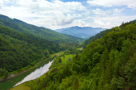 Bicaz Lake and the landscape of the Carpathian Mountains, in Transylvania (Romania)の写真素材