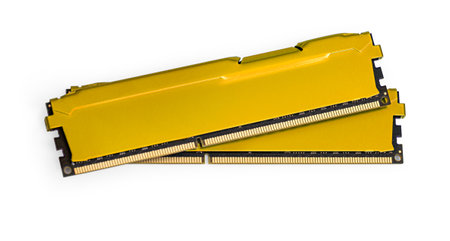 desktop computer memory. Two DIMM DDR4 memory modules. Parts for assemble PC isolated on white