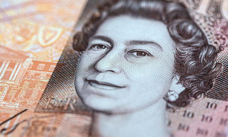portrait of Elizabeth 2 on British banknotes close upのeditorial素材