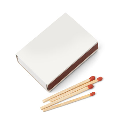 Box of matches isolated on white background. Full depth of field. Close up, clipping path