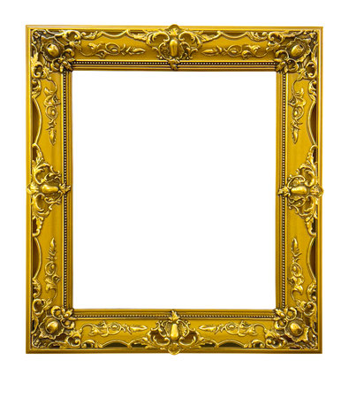 antique gold frame isolated on white backgroundの写真素材