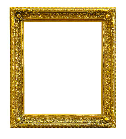 antique gold frame isolated on white backgroundの写真素材