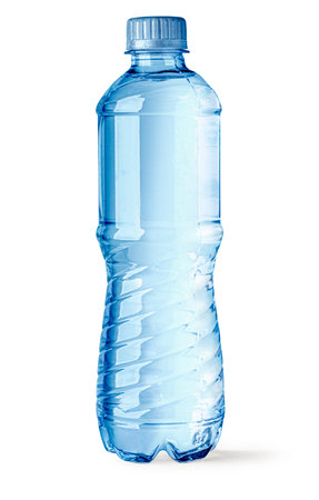 Small plastic water bottle isolated on white backgroundの写真素材
