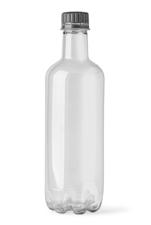 Empty plastic bottle with lid isolated on white with clipping pathの写真素材
