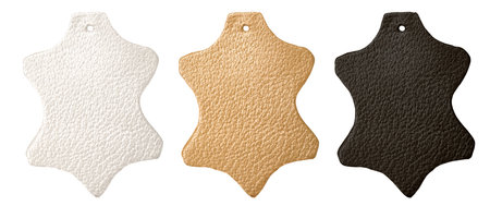 Three Leather tags or label on white backgroundの写真素材