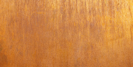 Close-up view of a rusty metal surface exhibiting extensive weathering and corrosion, creating a...