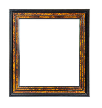 Classic empty wooden picture frame with transparent background, perfect for displaying artwork or photographsの写真素材