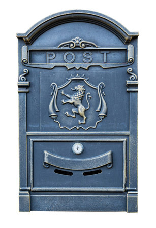 Old-fashioned mailbox featuring a heraldic lion emblem, evoking a sense of nostalgia and traditional communicationの写真素材