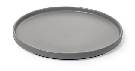 Round nonstick pizza pan isolated on a white background, ready for bakingの写真素材