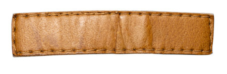 Blank light brown leather tag with visible stitching and texture on transparent background