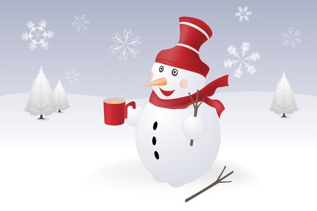 Snowman and different snowflakesのイラスト素材