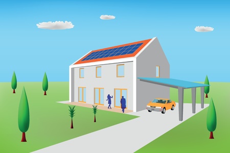 Passive house with photovoltaic panelsのイラスト素材