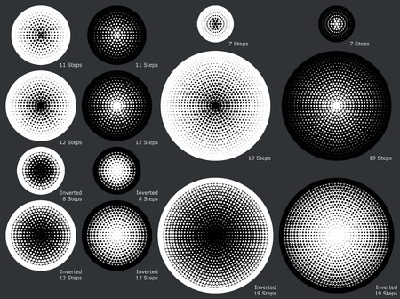 Solid and dotted radial gradient backgrounds in various gradual steps for eps8 vector imagesのイラスト素材