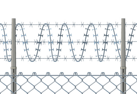 Horizontally seamless fence with a razor wire.のイラスト素材