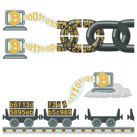 Blockchain technology as chain or railway wagonsのイラスト素材