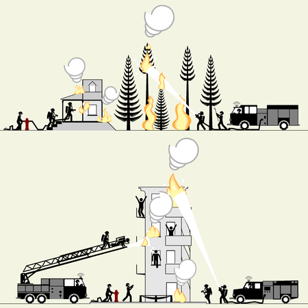 Pictogram of firefighters saving lives and rescuing propertyのイラスト素材