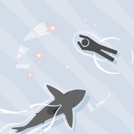 Pictogram scene of shark swimming dangerously close to unaware swimmerのイラスト素材