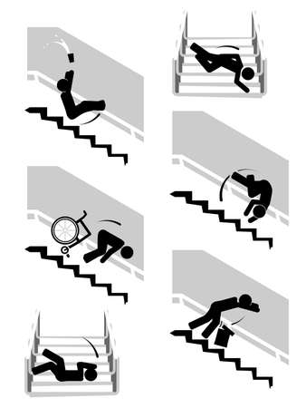 Range of illustrations depicting person slipping down the stairsのイラスト素材