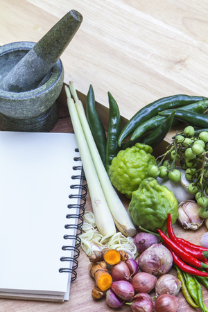 Thai cooking class with book and ingredientsの写真素材