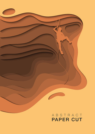 Paper cut background of a silhouette illustration of a woman figure hanging on the cliffのイラスト素材