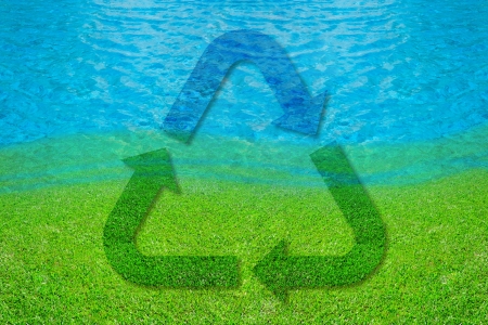 Recycle symbol on lake of dreams for backgroundの写真素材