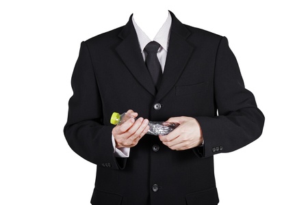 Template businessman destroy plastic bottle for environment, isolated included clipping pathの写真素材