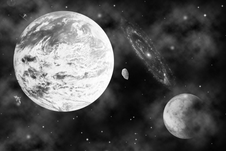 meteorite near earth on universeの写真素材