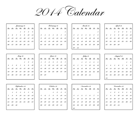 2014 calendar for your planner on whiteの写真素材