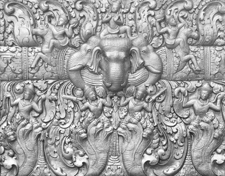 silver elephant with other animal carve artistic from Thai painting & literature for background or wallpaper (General art Thai Temple)の写真素材