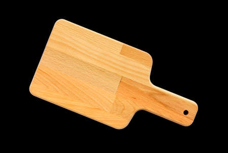 top view empty block or wooden cutting board and wood plate or dish with handle for place food or...