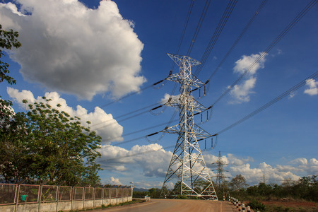 high voltage power electric line and transmission tower