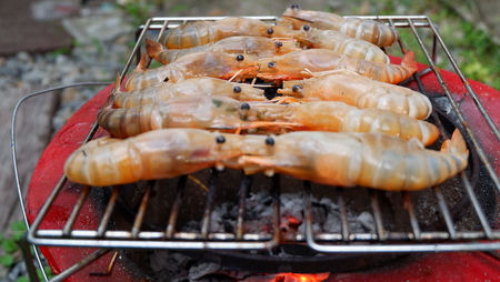 grilled shrimp on stoveの写真素材