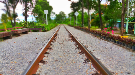 Beautiful Railway Track With Green Nature View , Steel structure of railway bridge, railway in countrysideの写真素材
