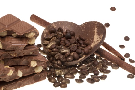 Coffee, chocolate and cinnamon sticksの写真素材