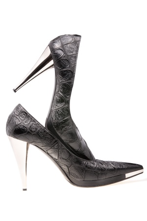 A pair of women's black high heel shoes の写真素材