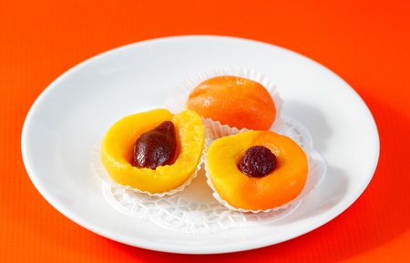 Marzipan fruit   peach,  apricot, plumの写真素材