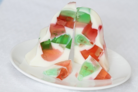 Milk with a fruit jellyの写真素材