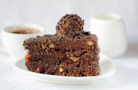 Chocolate cake with walnutsの写真素材