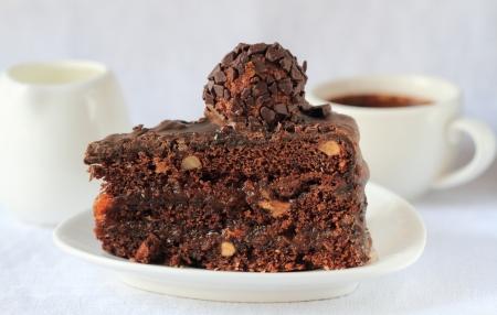 Chocolate cake with walnutsの写真素材