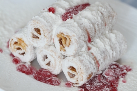 Wafer rolls with jamの写真素材