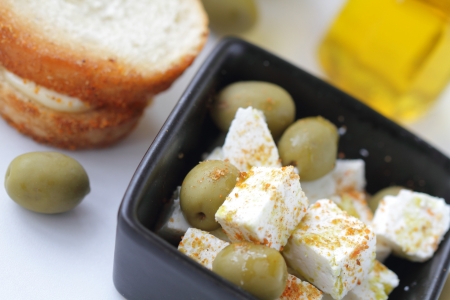 Salad with cheese and olivesの写真素材