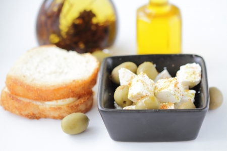 Salad with cheese and olivesの写真素材