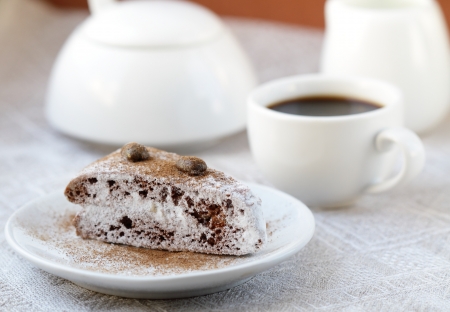 Chocolate cake and cup of coffeeの写真素材