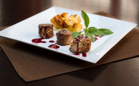 Grilled meat and potatoesの写真素材