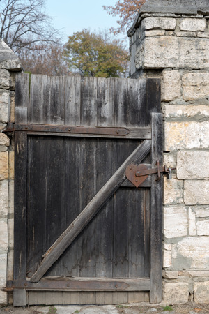 Latch on the old wooden doorの写真素材