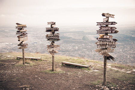 Pointers distances to different citiesの写真素材